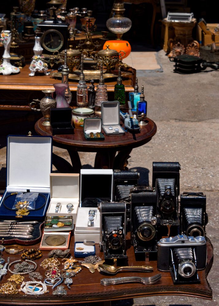 Swap meet with vintage items, old cameras, jewelry and more in t